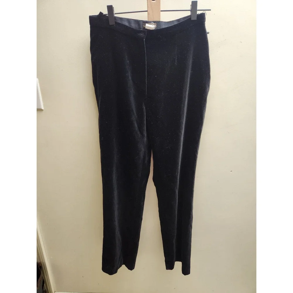 J. Crew Womens Black Velvet Trousers Straight Leg Cotton Made in Italy Size 8‎